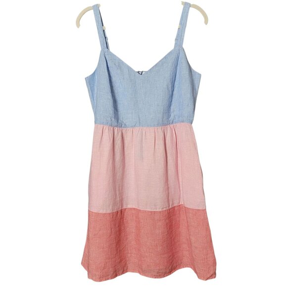 Cynthia Rowley Womens Linen Beachy Striped Colorblock  Tiered Dress Size 8 - Picture 1 of 10